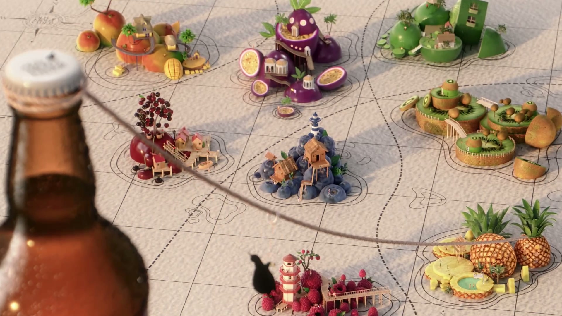 Old Mout Moutopia, full-CGI fruit islands by LOBO